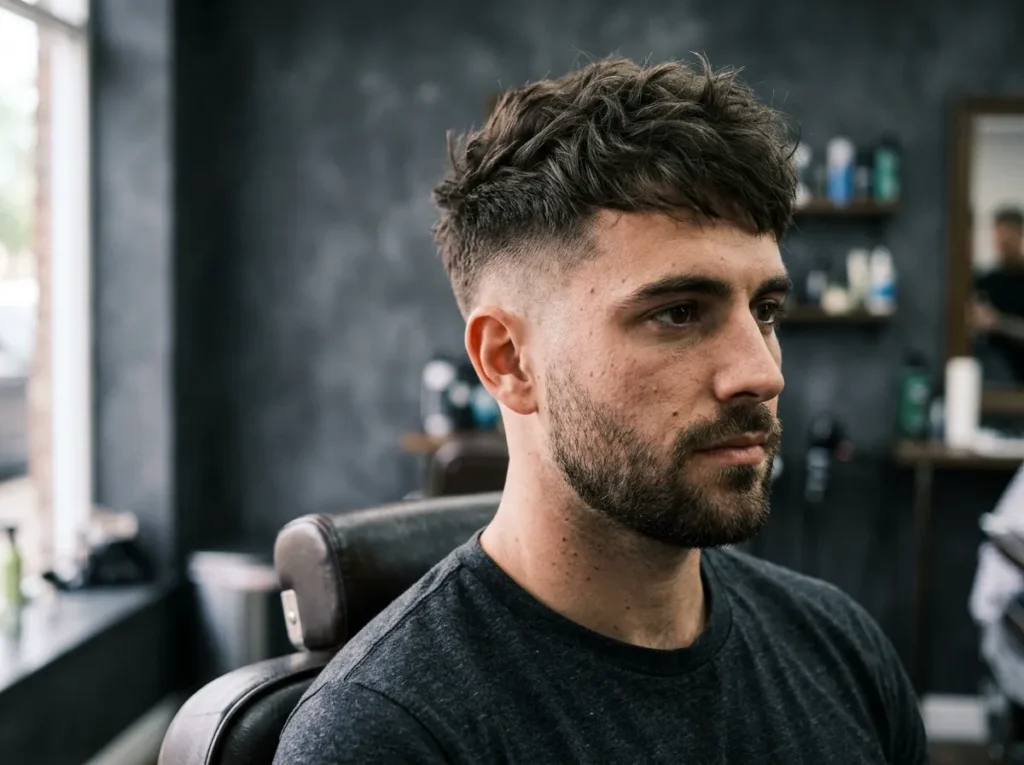 Hombre con corte de pelo texturizado arriba y laterales cortos