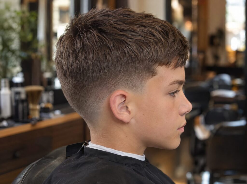 Niño de perfil con degradado bajo en los lados y textura arriba